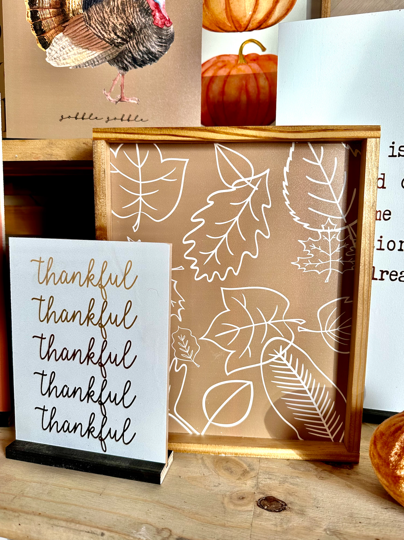 Muted Fall 2023 Bundle Collection Turkey pumpkin gobble burnt orange mustard yellow leaves wood sign