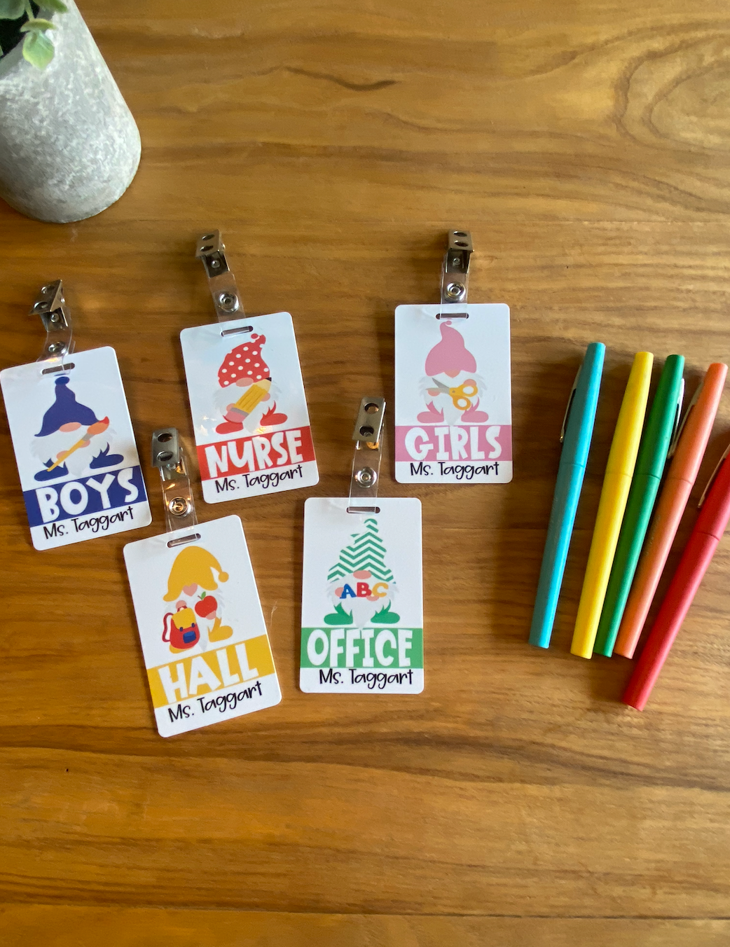 School gnome themed custom Acrylic Classroom Hall Passes