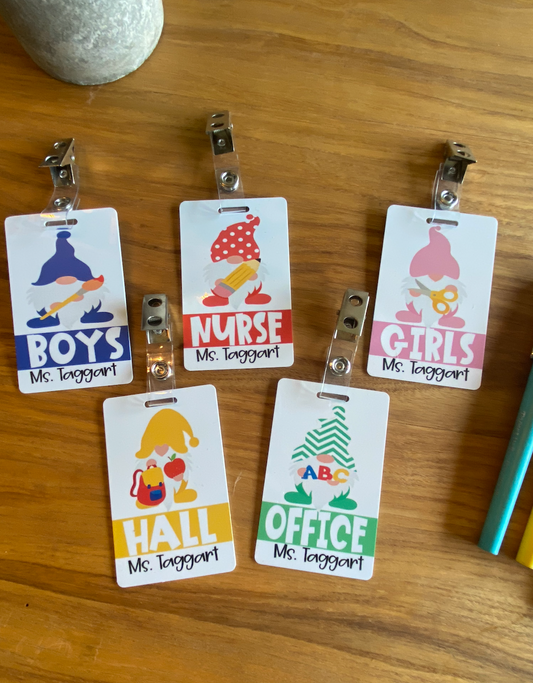 School gnome themed custom Acrylic Classroom Hall Passes