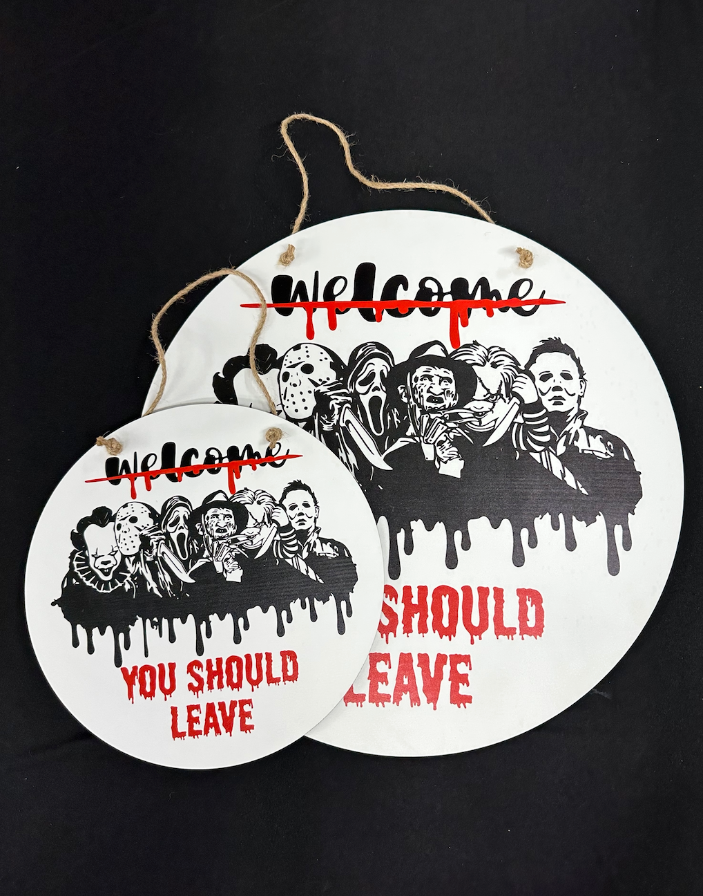 halloween horror characters scary welcome please you should leave new Circle Door Hanger