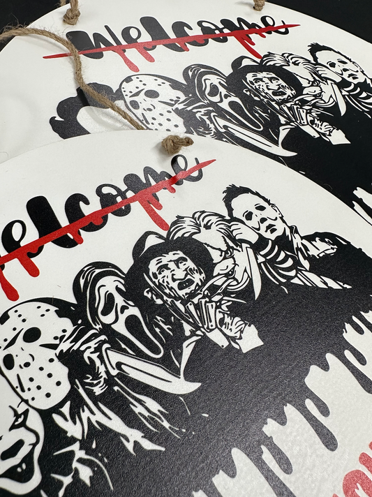 halloween horror characters scary welcome please you should leave new Circle Door Hanger