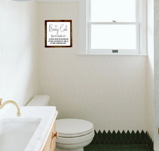 Booty Call funny bathroom farmhouse sign; bathroom decor; wood sign; guest bath; messy kid