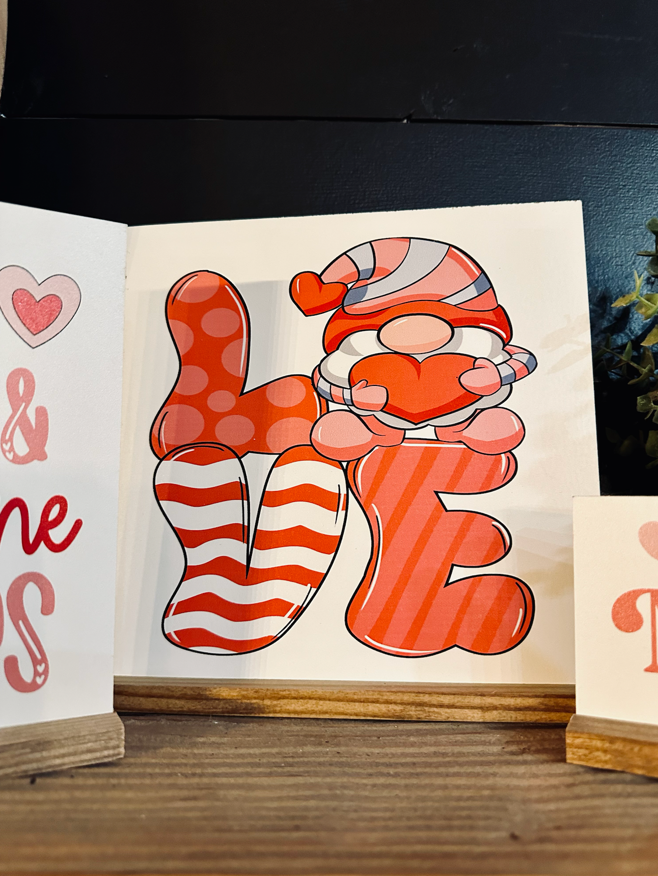 Valentines Day 2024 Wood Signs Be Mine Gnome Hugs and Kisses Pink and Red Cute Heart Mini signs