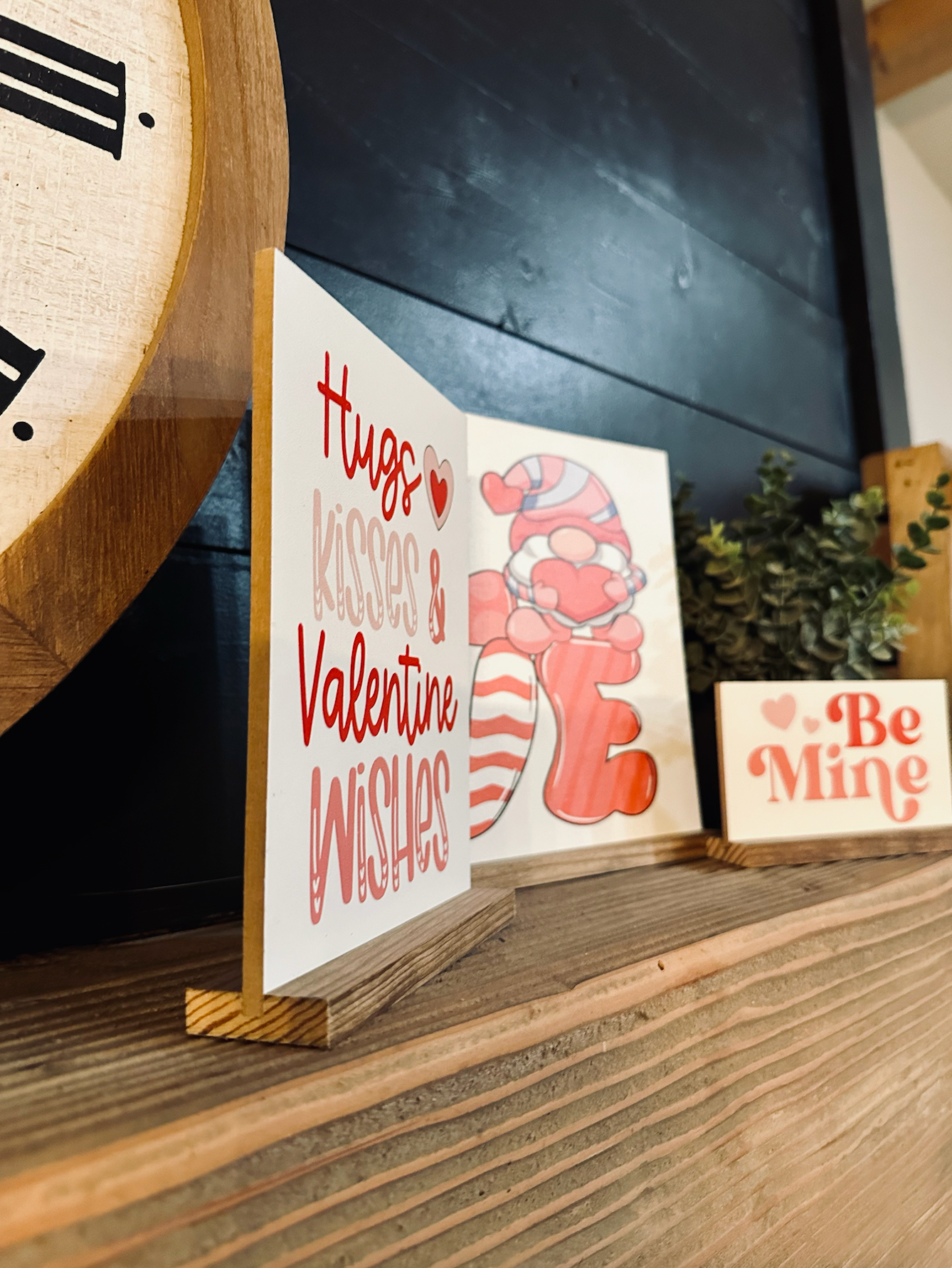 Valentines Day 2024 Wood Signs Be Mine Gnome Hugs and Kisses Pink and Red Cute Heart Mini signs