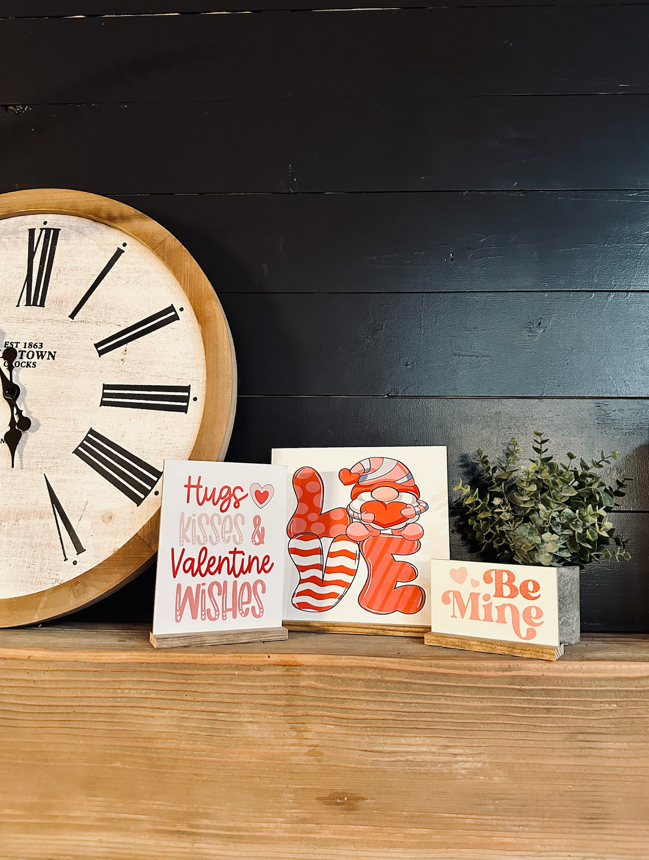 Valentines Day 2024 Wood Signs Be Mine Gnome Hugs and Kisses Pink and Red Cute Heart Mini signs