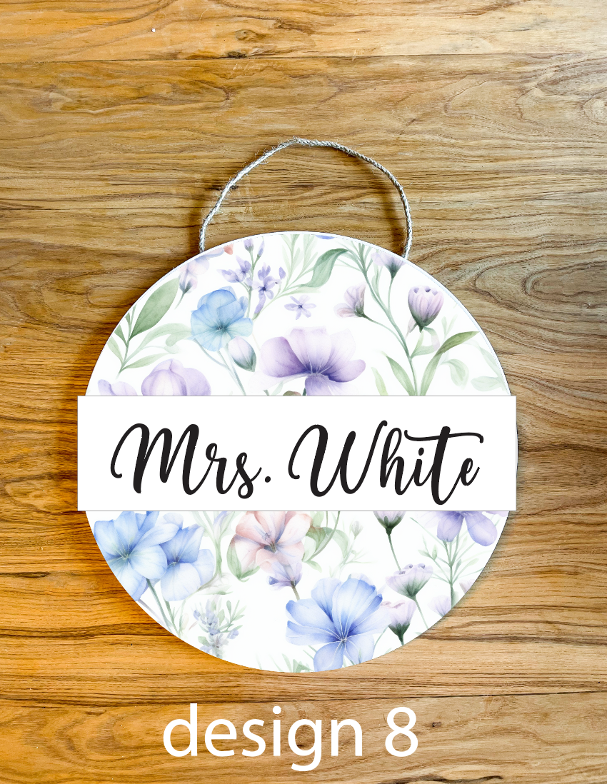 Watercolor Floral Butterfly Personalized Custom Teacher Name Spring Classroom Wood Sign