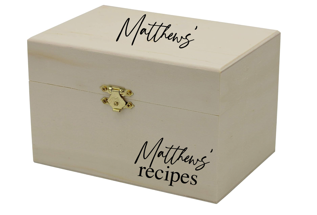 Your personalized name Wooden Recipe Card Holder Box sign