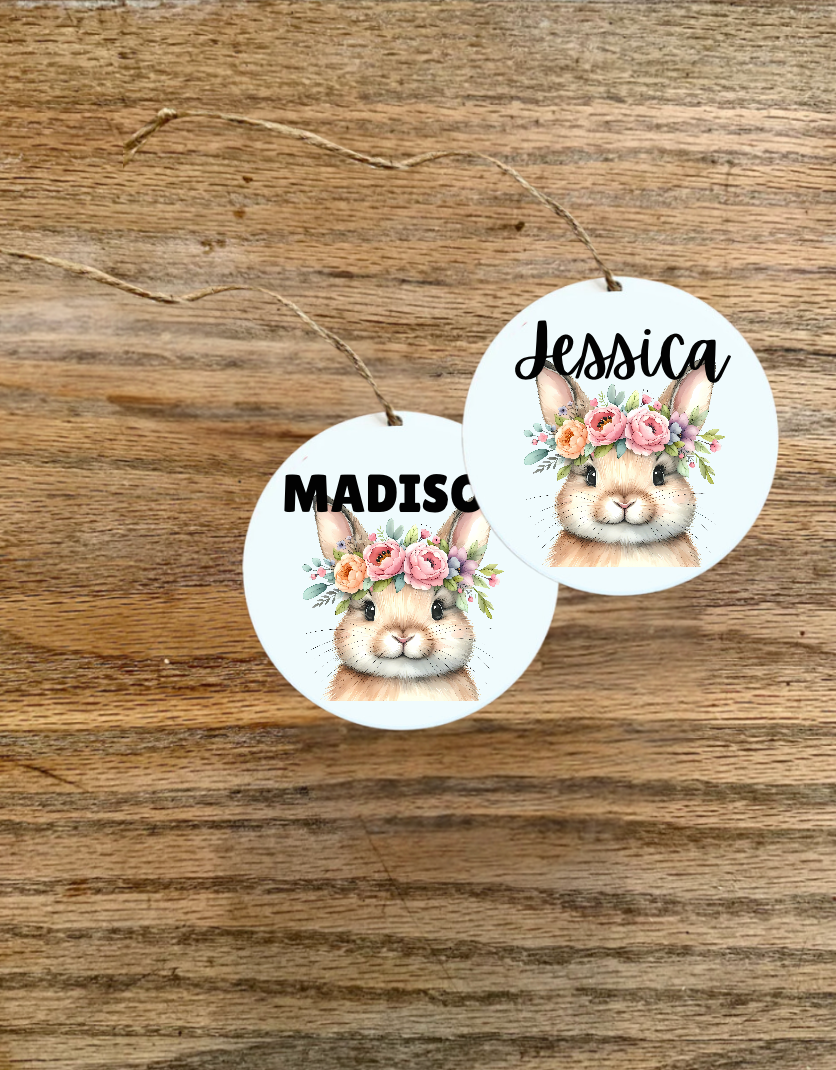 Custom acrylic easter basket kids name bunny floral name circle sign