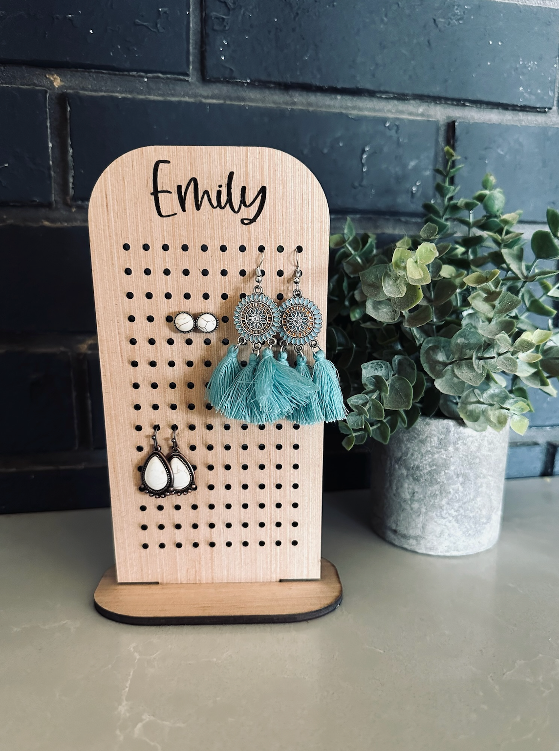 Personalized Wood Earring Holder