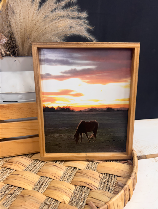 Horse and Sunrise Framed Wood Sign