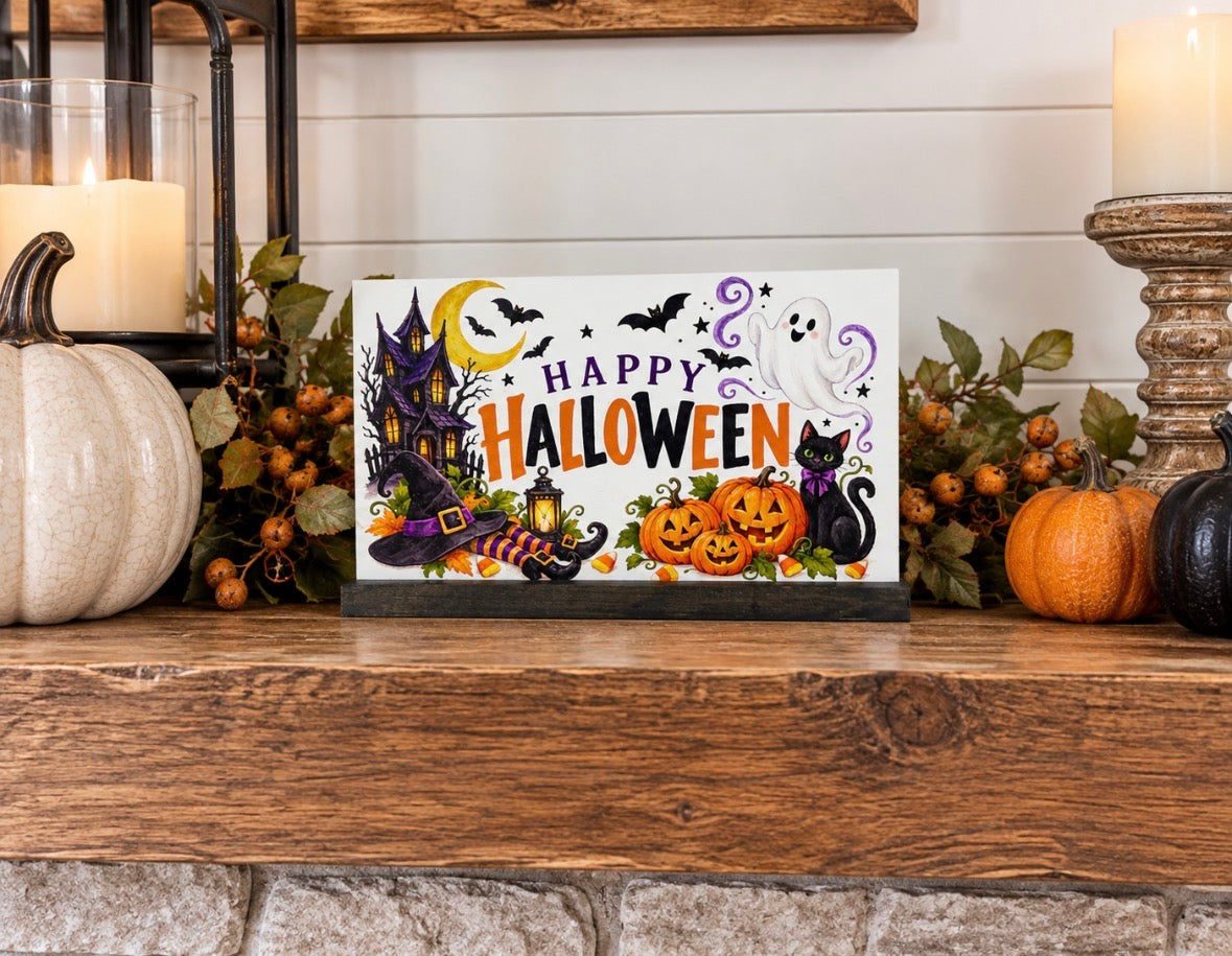Happy Halloween 4x6 wooden seasonal shelf sitter