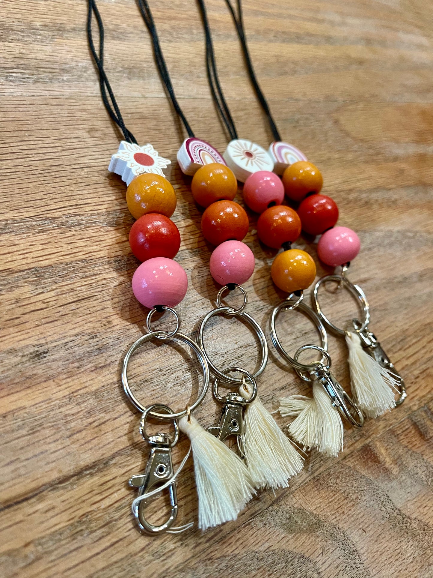 boho rainbow retro teacher Teacher Nurse Keychain Lanyard Bead Tassel