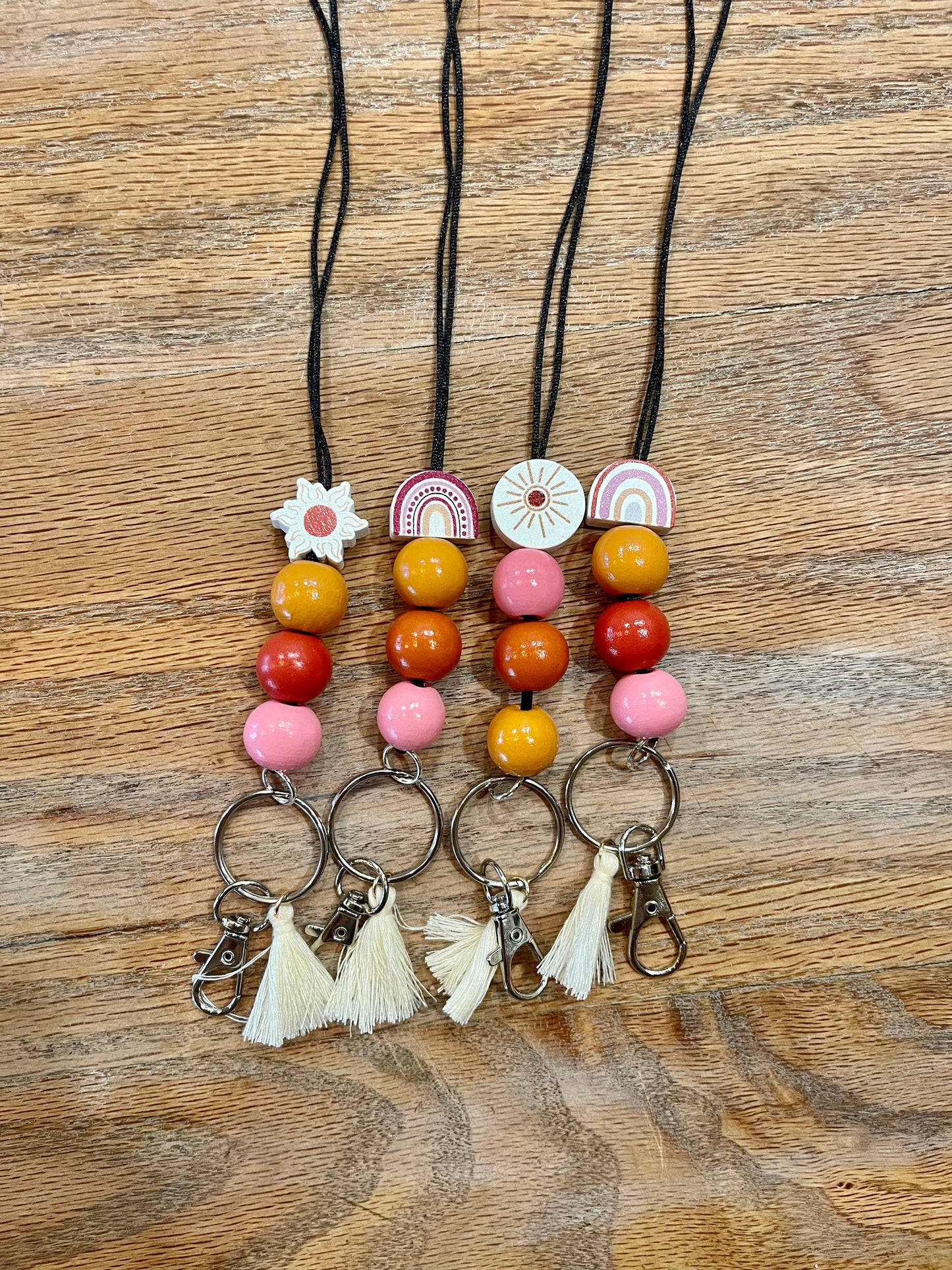 boho rainbow retro teacher Teacher Nurse Keychain Lanyard Bead Tassel