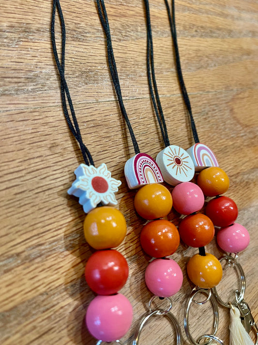 boho rainbow retro teacher Teacher Nurse Keychain Lanyard Bead Tassel