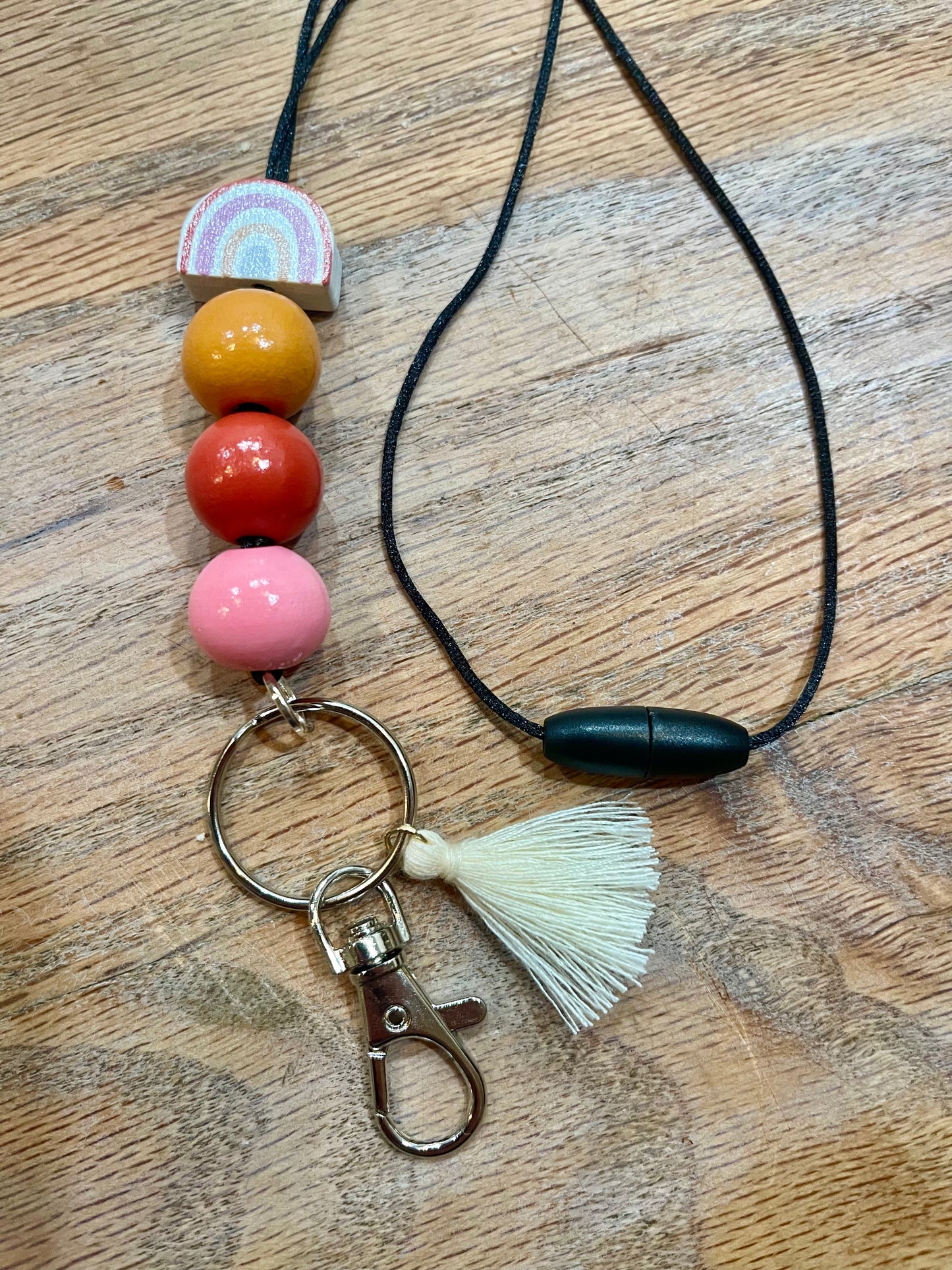 boho rainbow retro teacher Teacher Nurse Keychain Lanyard Bead Tassel