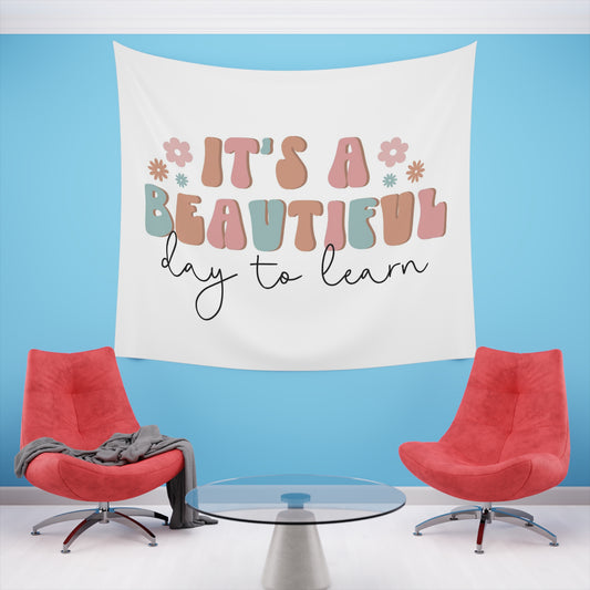 retro groovy its a beautiful day to learn Printed Wall Tapestry