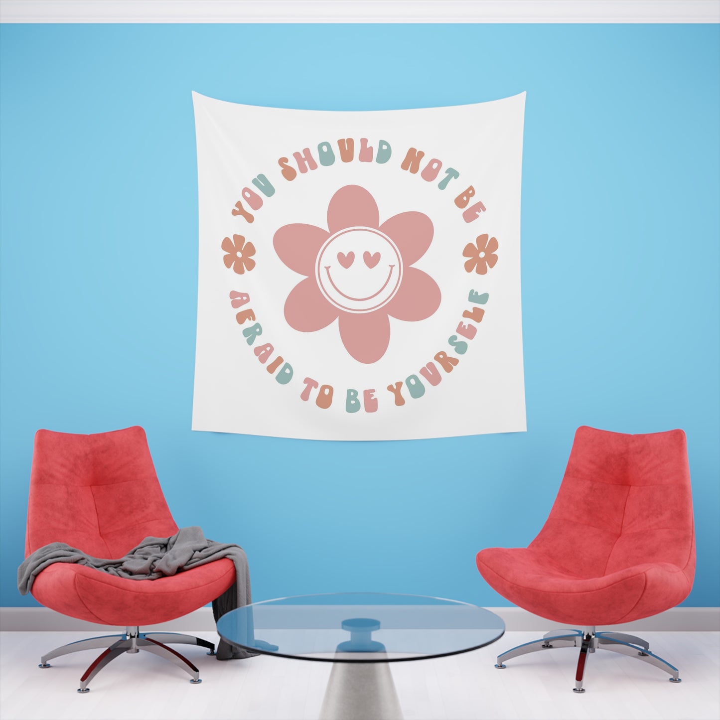 retro groovy you should not be afraid to be yourself Printed Wall Tapestry