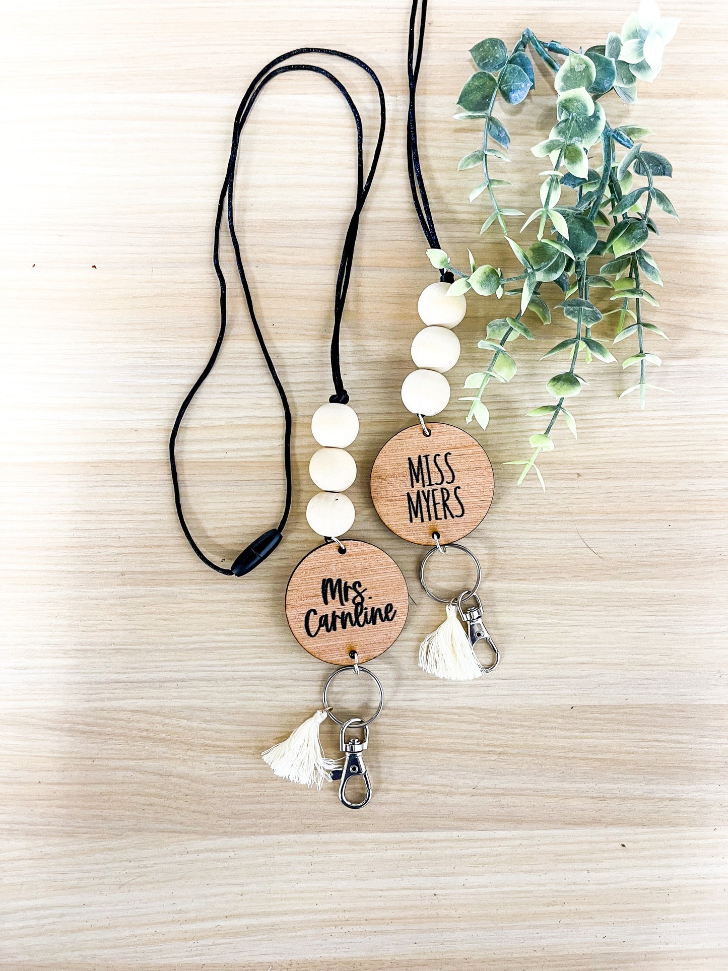 Personalized Custom Teacher Nurse Keychain Lanyard Farmhouse Bead Tassel wood sign