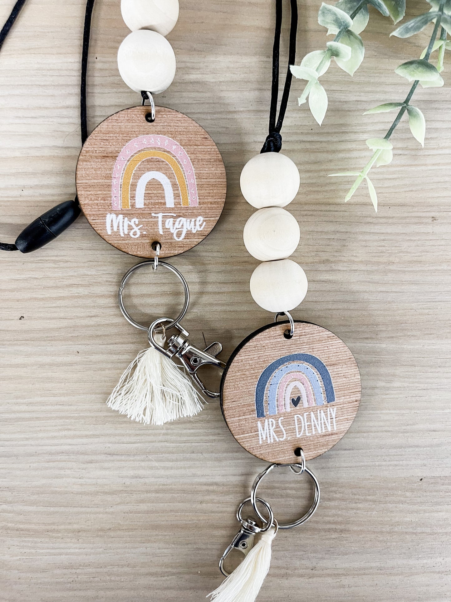 Personalized Custom Teacher Nurse Keychain Lanyard Farmhouse Bead Tassel wood sign