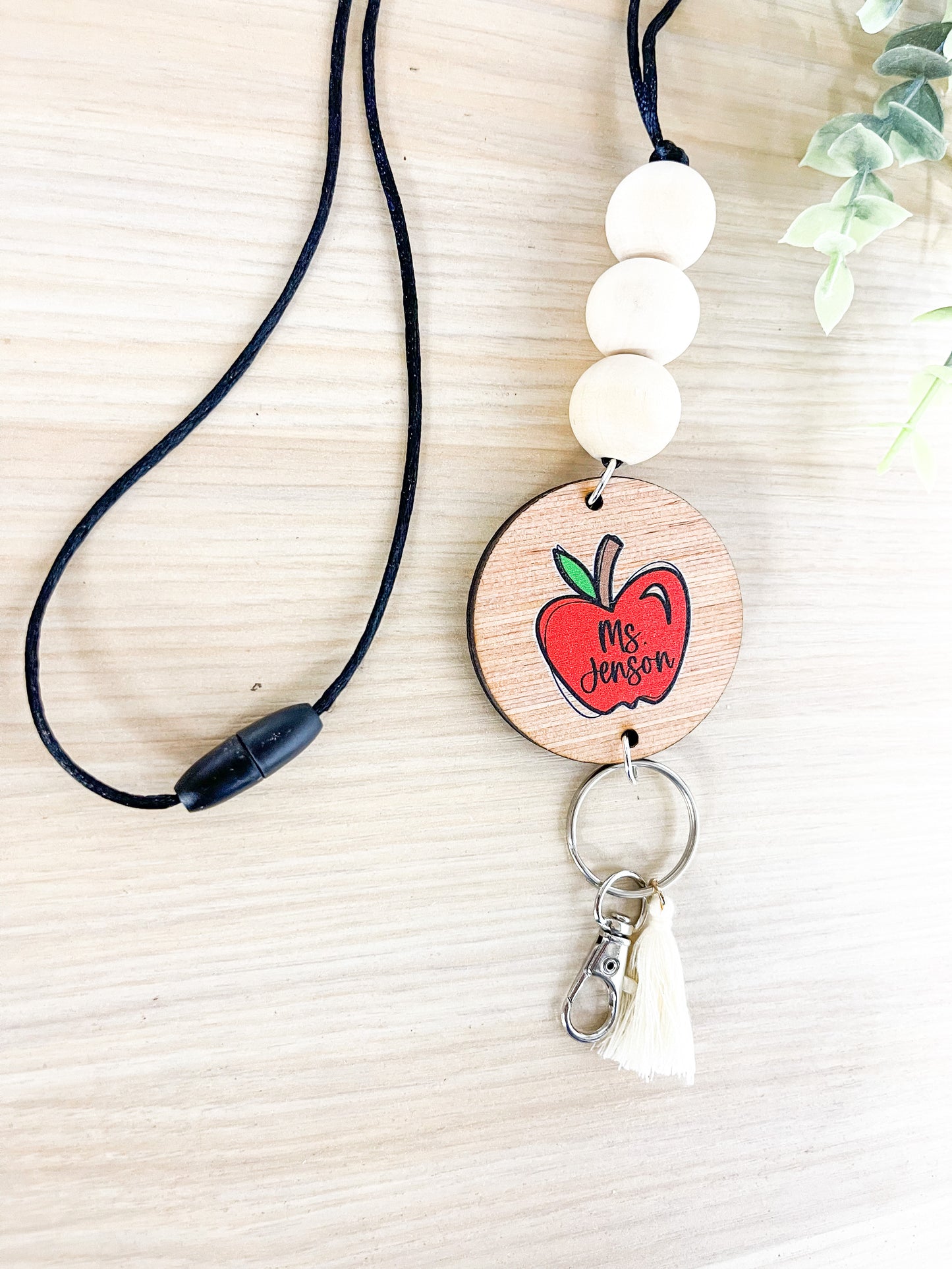 Personalized Custom Teacher Nurse Keychain Lanyard Farmhouse Bead Tassel wood sign