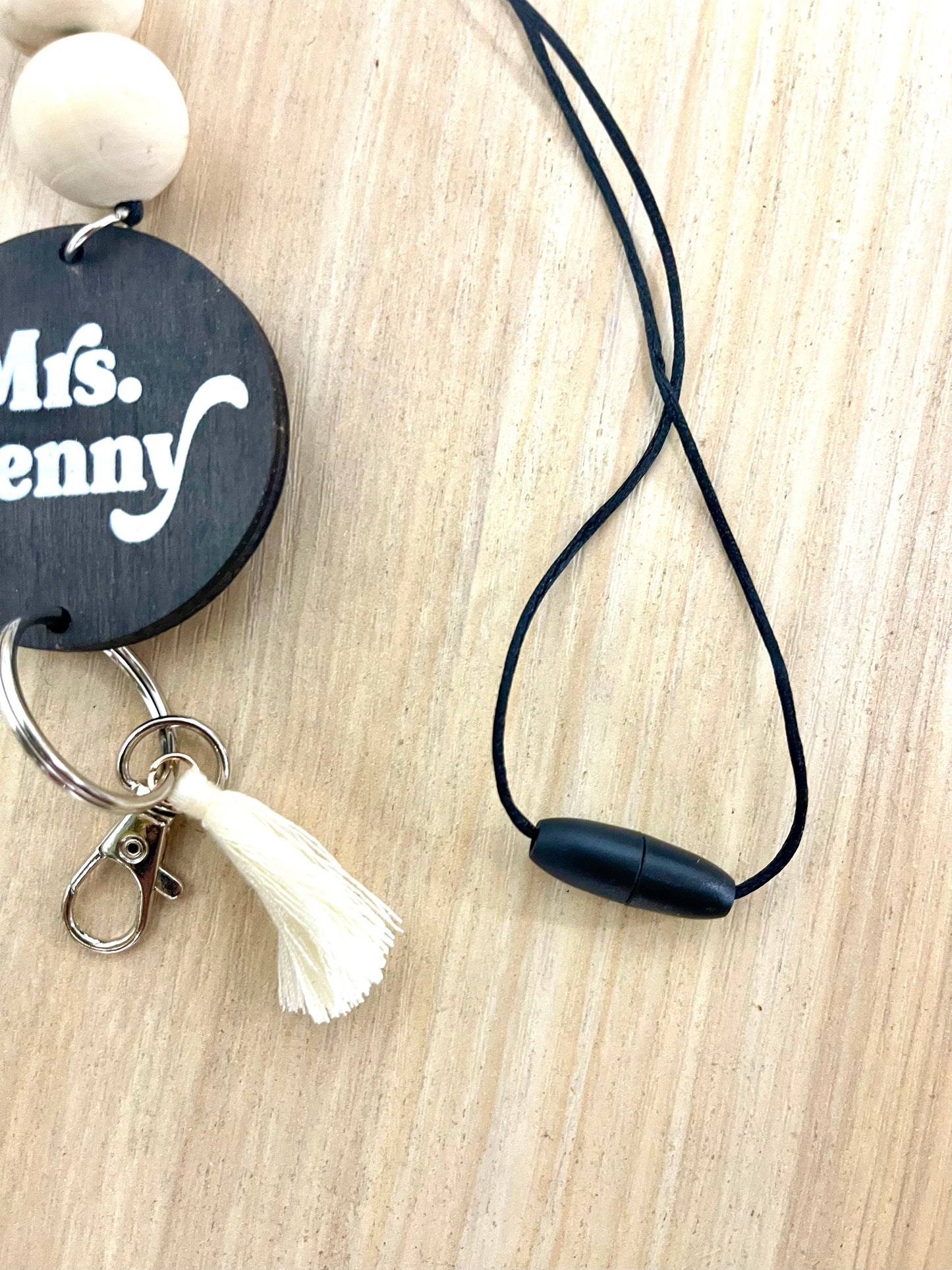 Black Personalized Custom Teacher Nurse Keychain Lanyard Farmhouse Bead Tassel wood sign