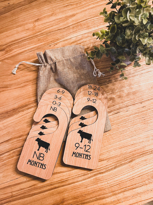 Cattle Ear Tag Baby Milestone cards + closet hangers + Announcement ; photo props; new born; babyshower gift Western Country