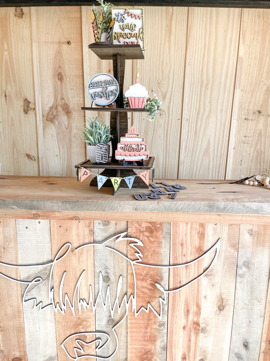 DIY Happy Birthday Part Celebration Seasonal Tiered Tray
