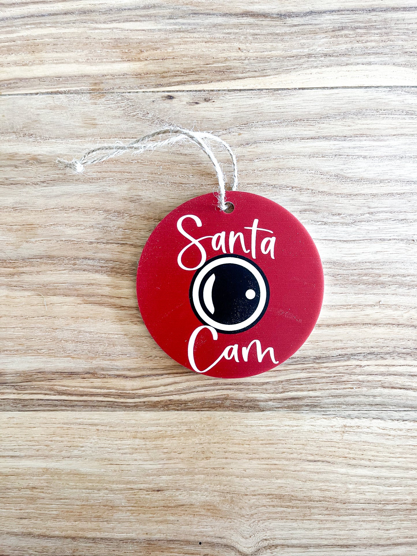 Santa Cam Circle acrylic Ornament; Holiday; Christmas; Gift
