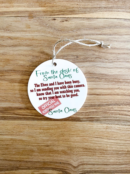 Santa Cam Circle acrylic Ornament; Holiday; Christmas; Gift