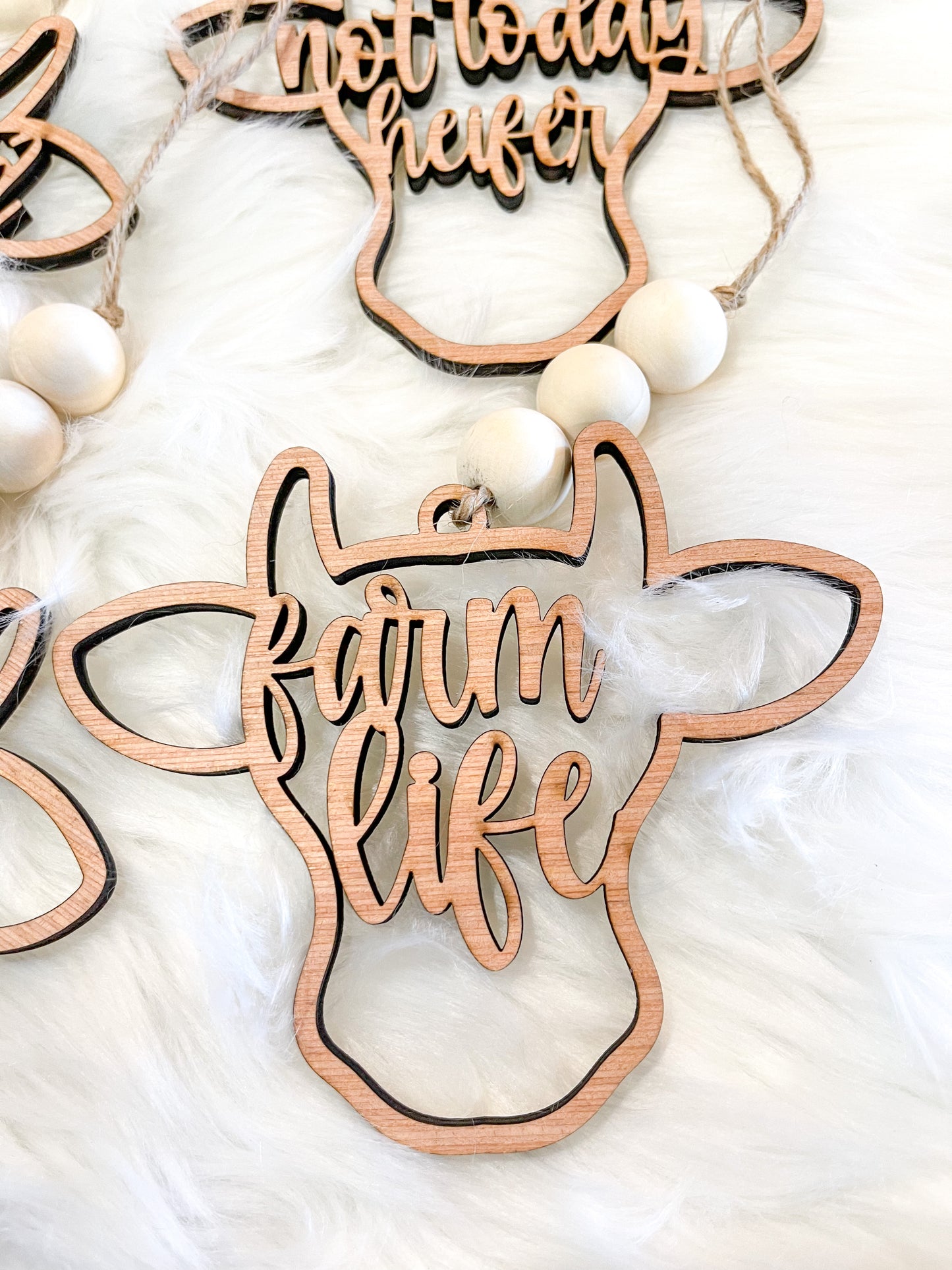 Farmhouse Car Charm Review Mirror Hanging Tag Cow Chicken Pig Mama Bead