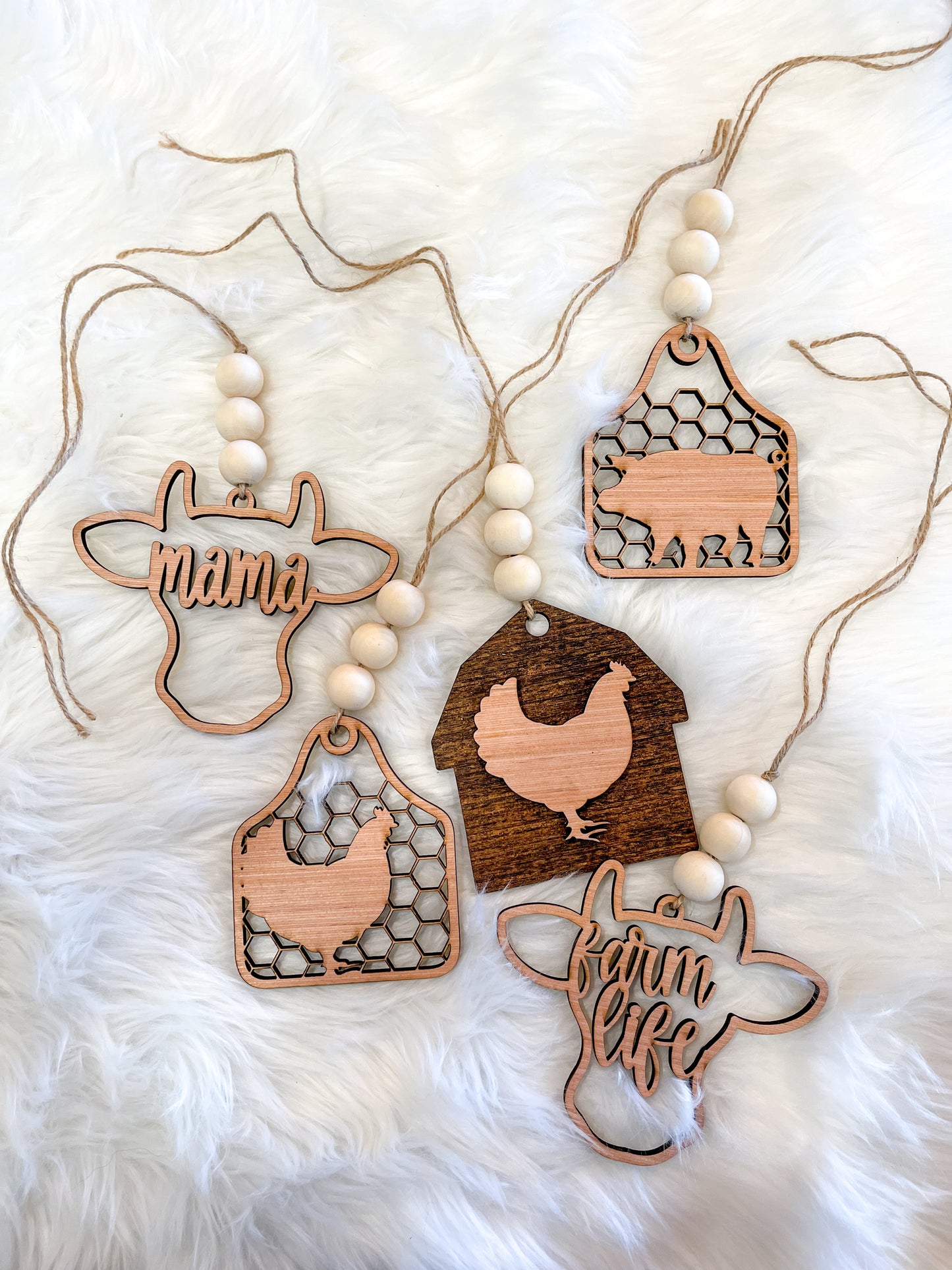 Farmhouse Car Charm Review Mirror Hanging Tag Cow Chicken Pig Mama Bead