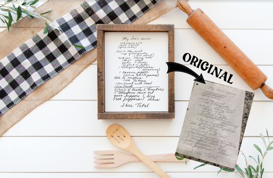 Your handwritten Recipe/Letter transferred to wood Sign
