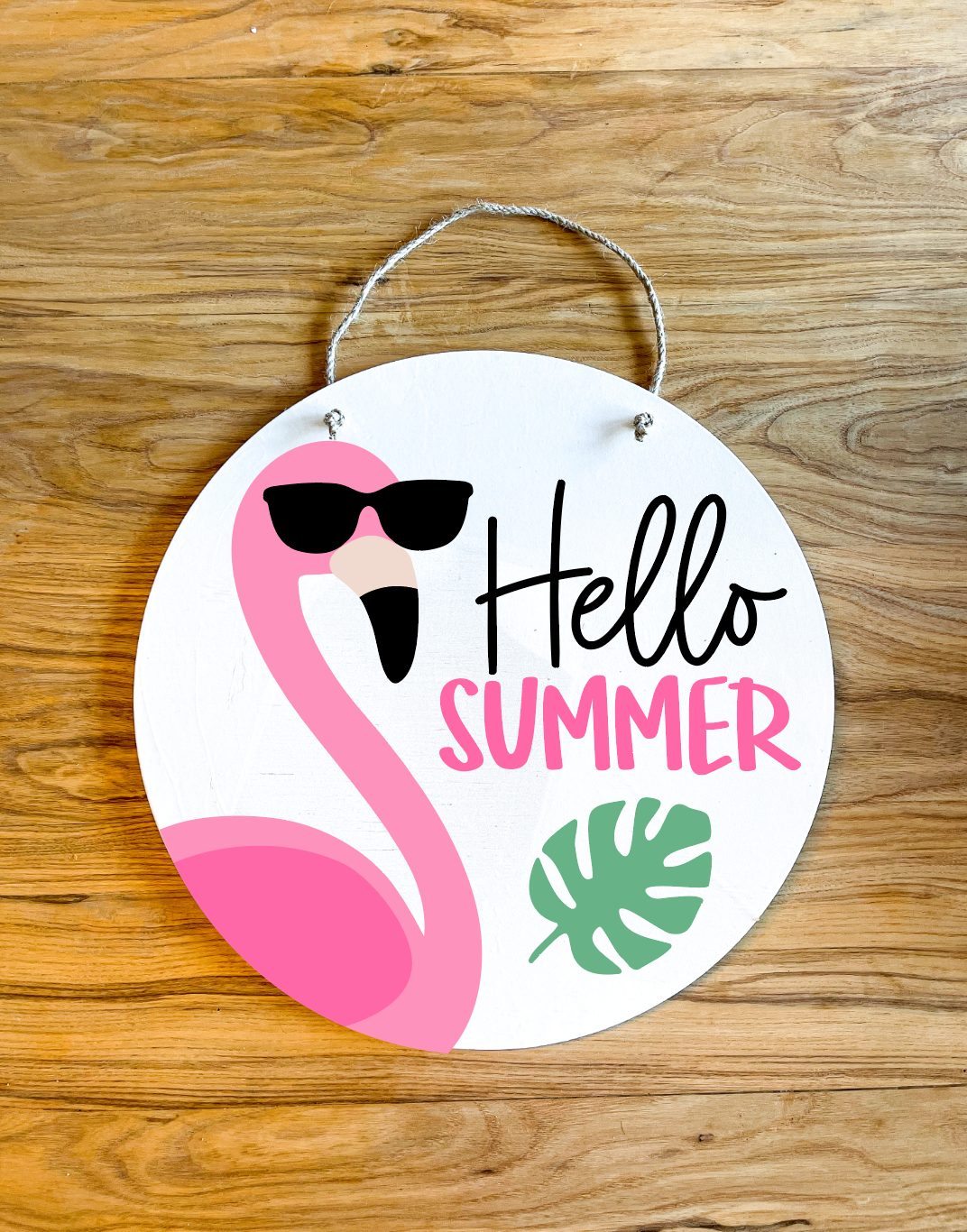 Flamingo hello Summer circle sign