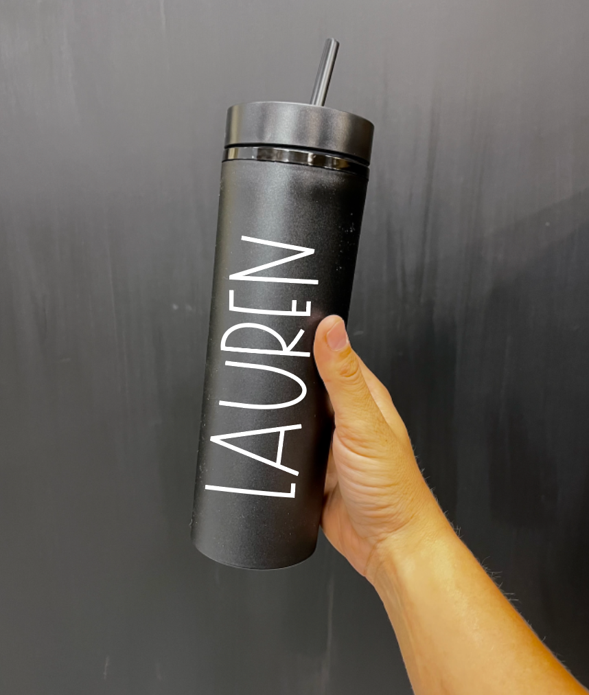 Personalized Skinny Tumbler with Lid and Straw, 16 oz Matte Black Acrylic Tumbler Insulated Double Wall Plastic Reusable Cups
