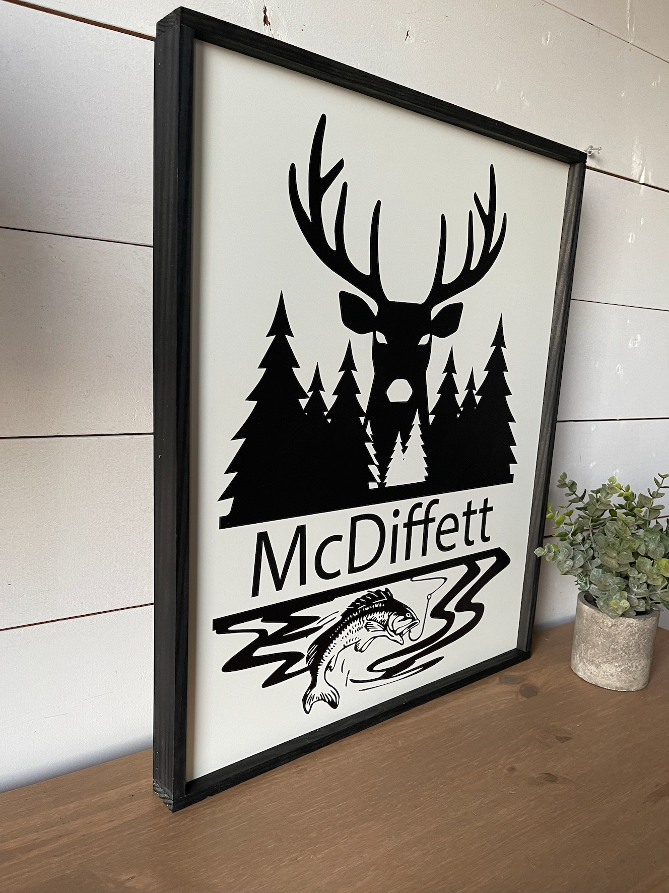 Outdoors Deer Hunting Fishing Last Name Customized Family Man Cave Sign