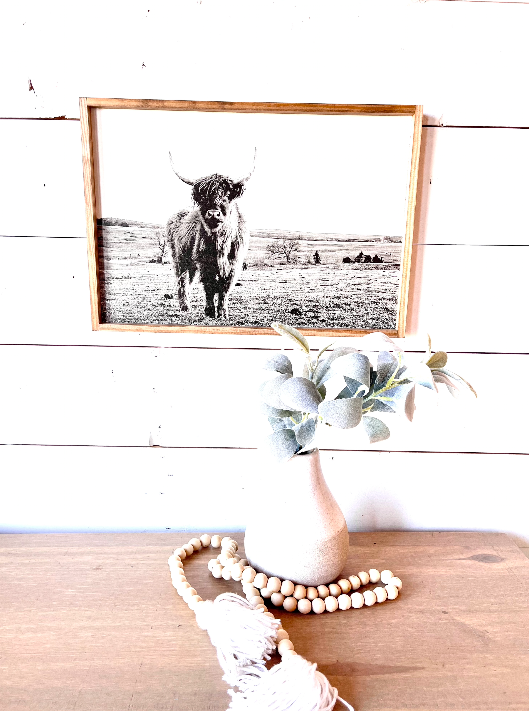 Ruby in the Field Highland Cow Black and White Highland Cow fluffy farmhouse wood sign
