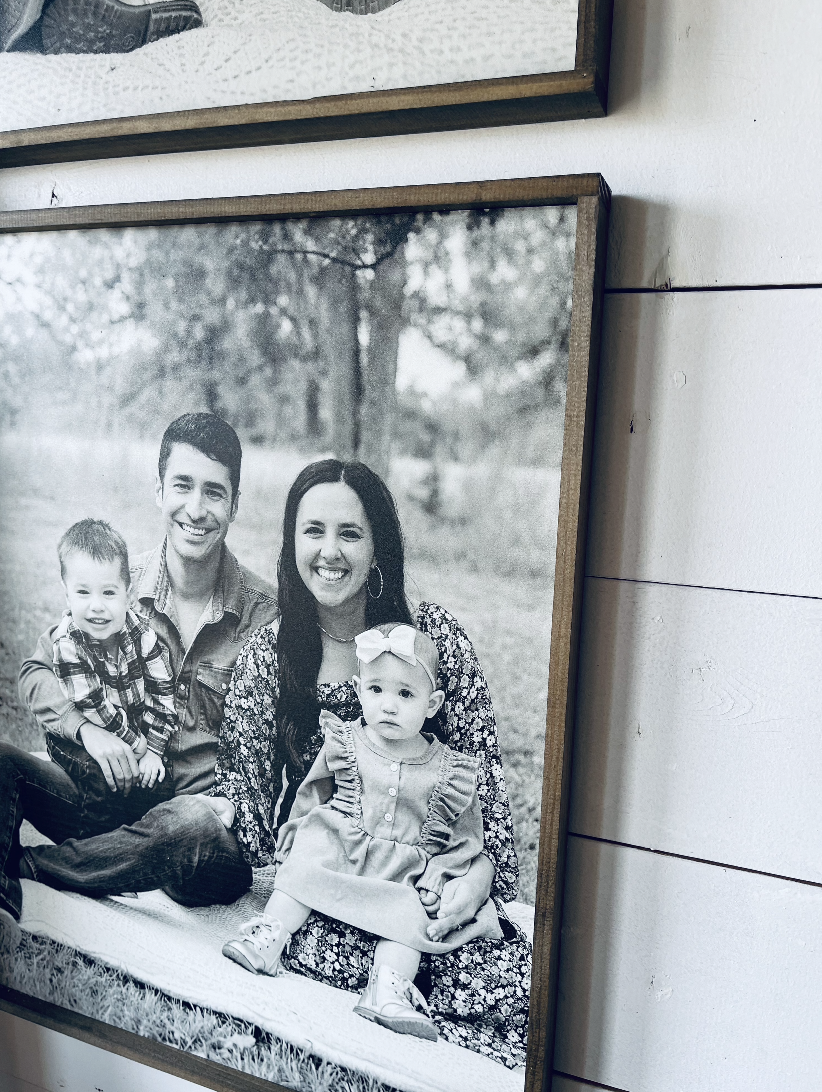 Your Black and White Family Photos; Framed Wood Photo Signs