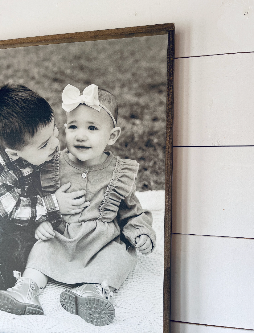 Your Black and White Family Photos; Framed Wood Photo Signs