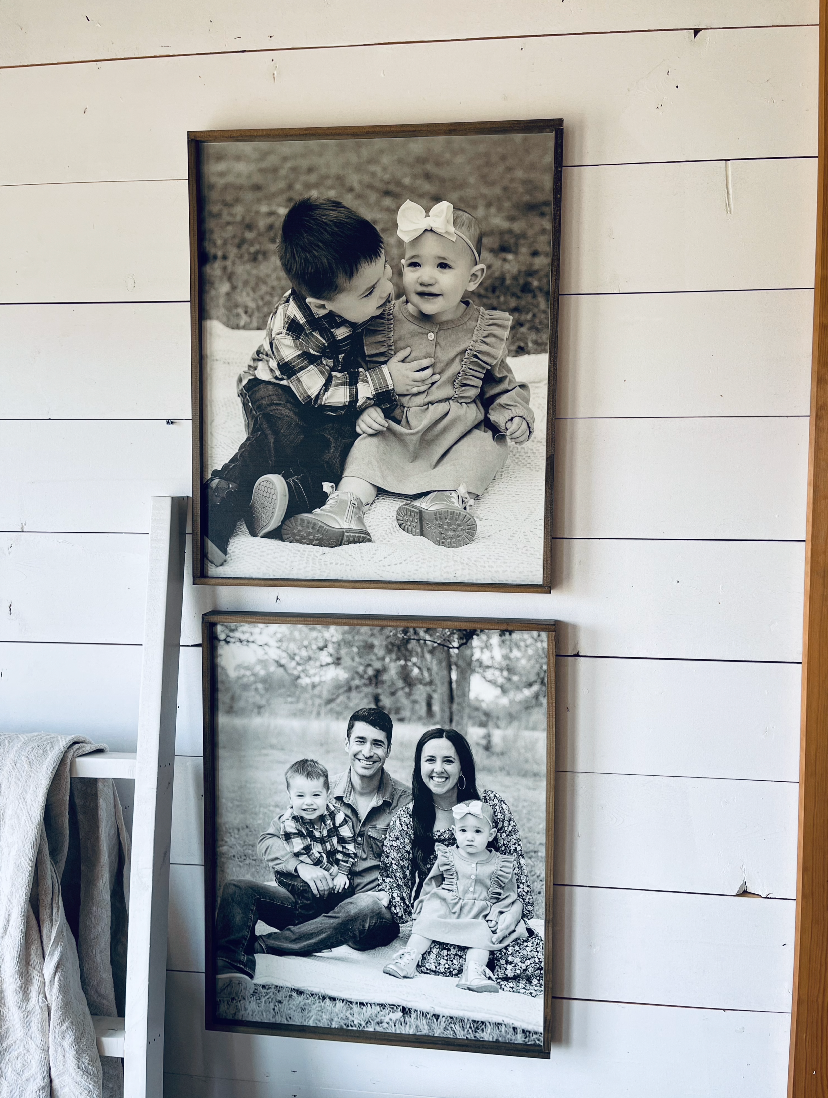 Your Black and White Family Photos; Framed Wood Photo Signs