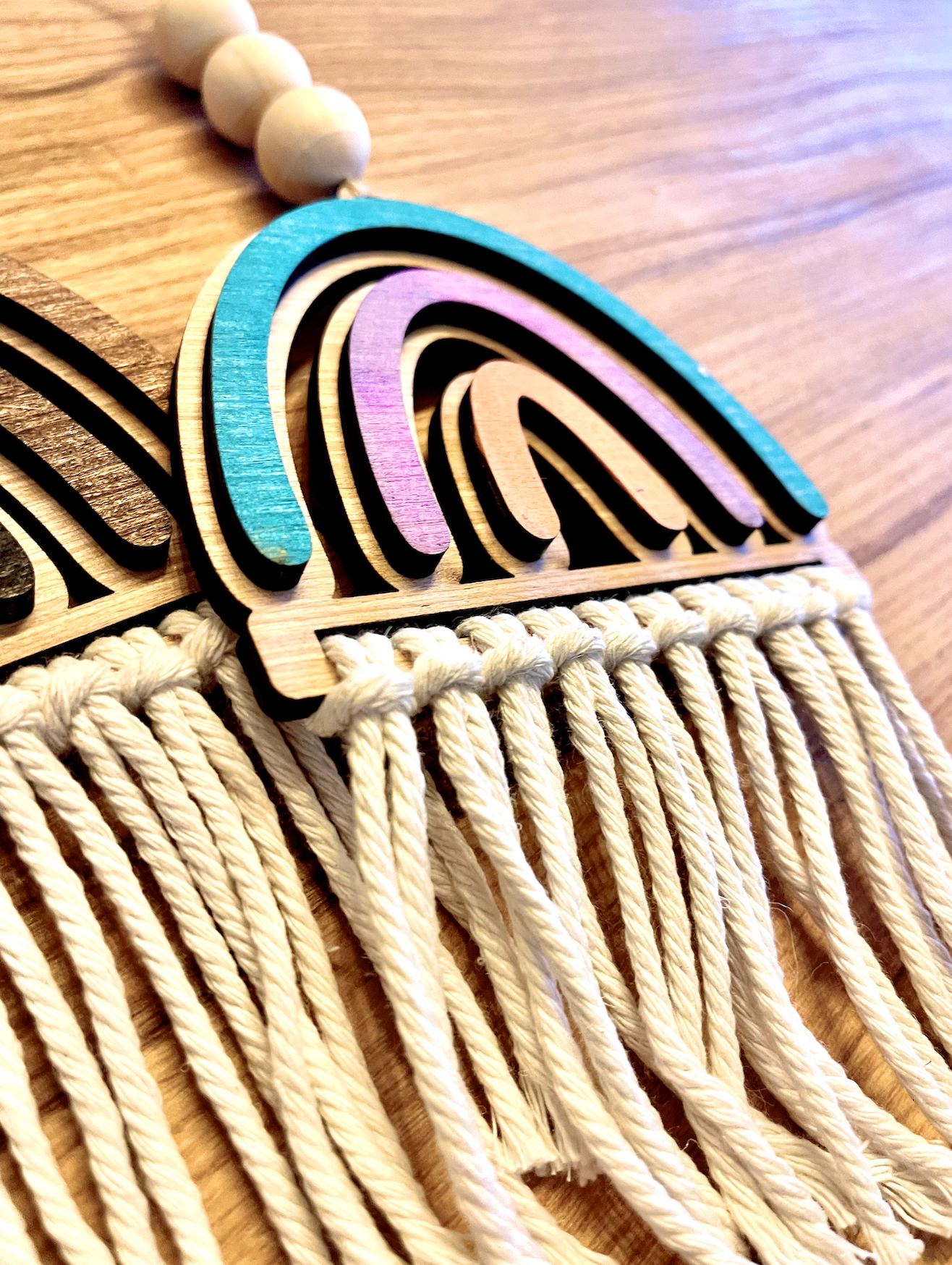 boho macrame rainbow tassle Car Charm Review Mirror wood sign Hanging Tag Bead Active
