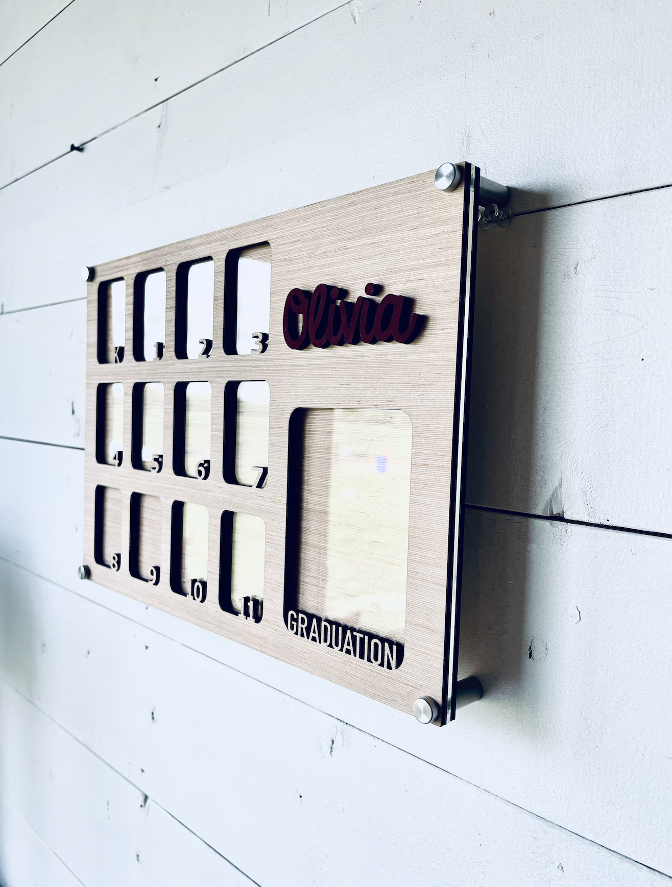Custom Personalized School Years Photo Frame acrylic wood sign | K to Graduation Picture Frame | Wallet Photos | 5 X 7 Photos