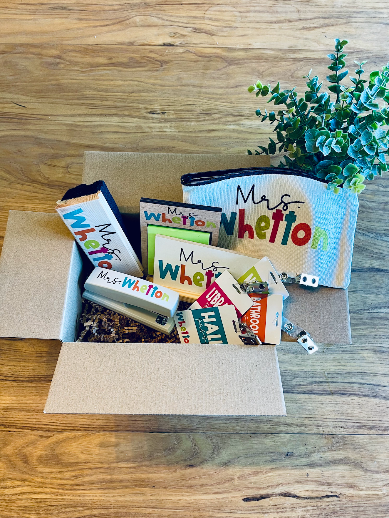 Personalized Bright and Colorful Teacher Appreciation Care Wood Sign Box