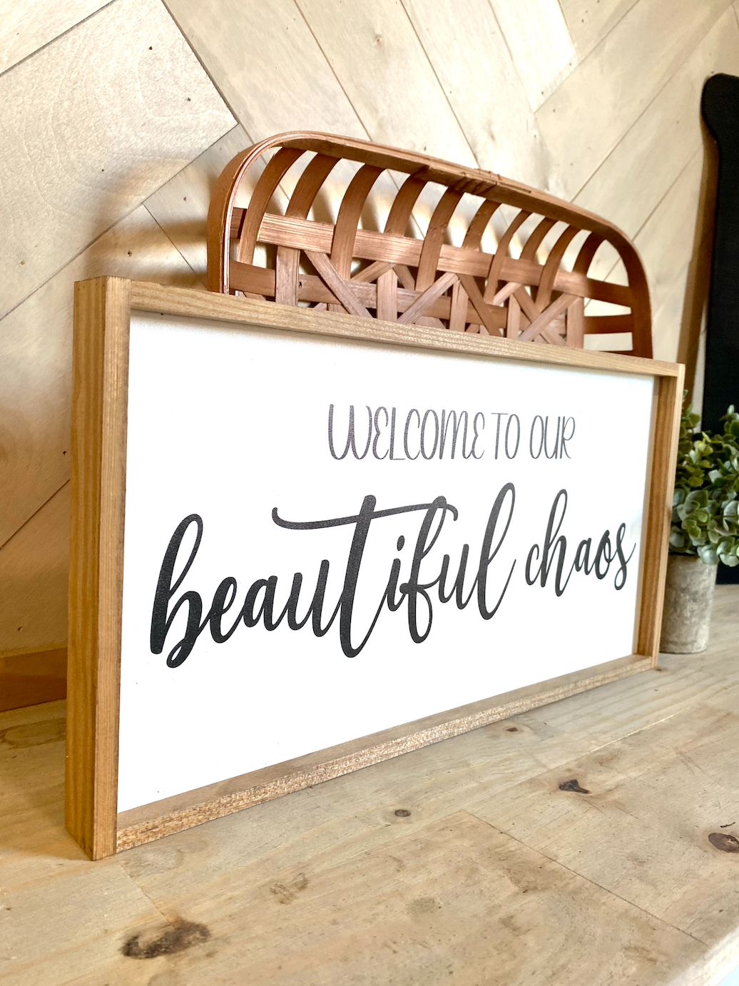 welcome to our beautiful chaos family wood sign farmhouse humor sign funny livingroom sign