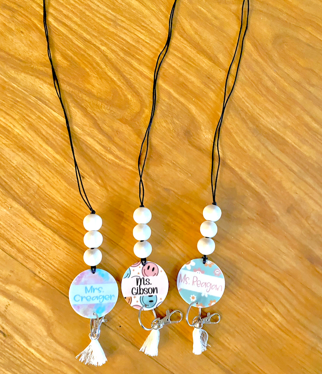 boho retro teacher Themed Personalized Custom Teacher Nurse Keychain Lanyard Farmhouse Bead Tassel