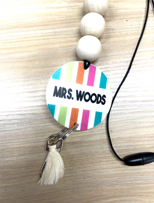 bright and bold colorful teacher Themed Personalized Custom Teacher Nurse Keychain Lanyard Farmhouse Bead Tassel