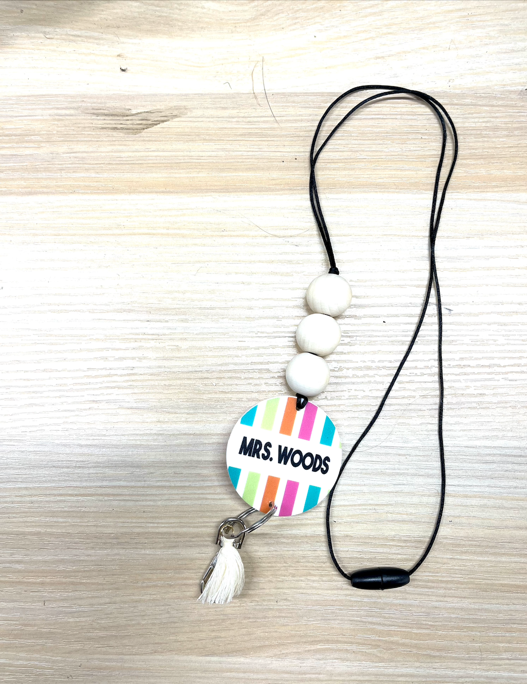 bright and bold colorful teacher Themed Personalized Custom Teacher Nurse Keychain Lanyard Farmhouse Bead Tassel