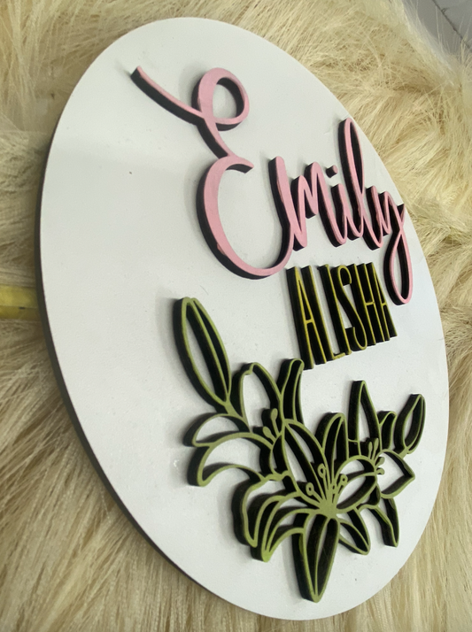 Nursery kid raised letters name sign with flowers