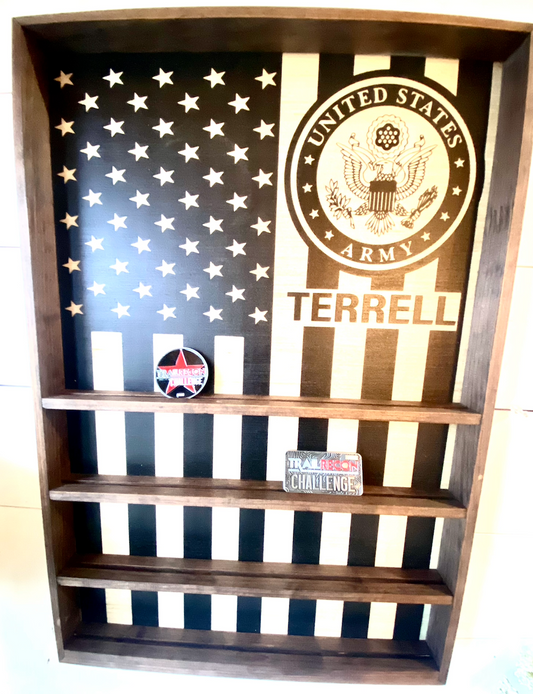 Military Coin display open face wood box veteran army navy marine coast guard air force