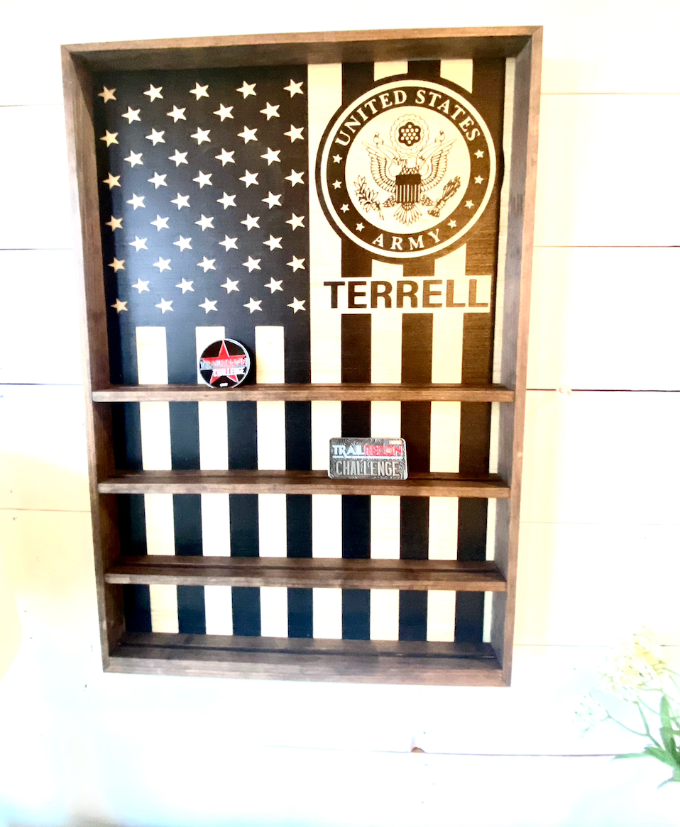 Military Coin display open face wood box veteran army navy marine coast guard air force
