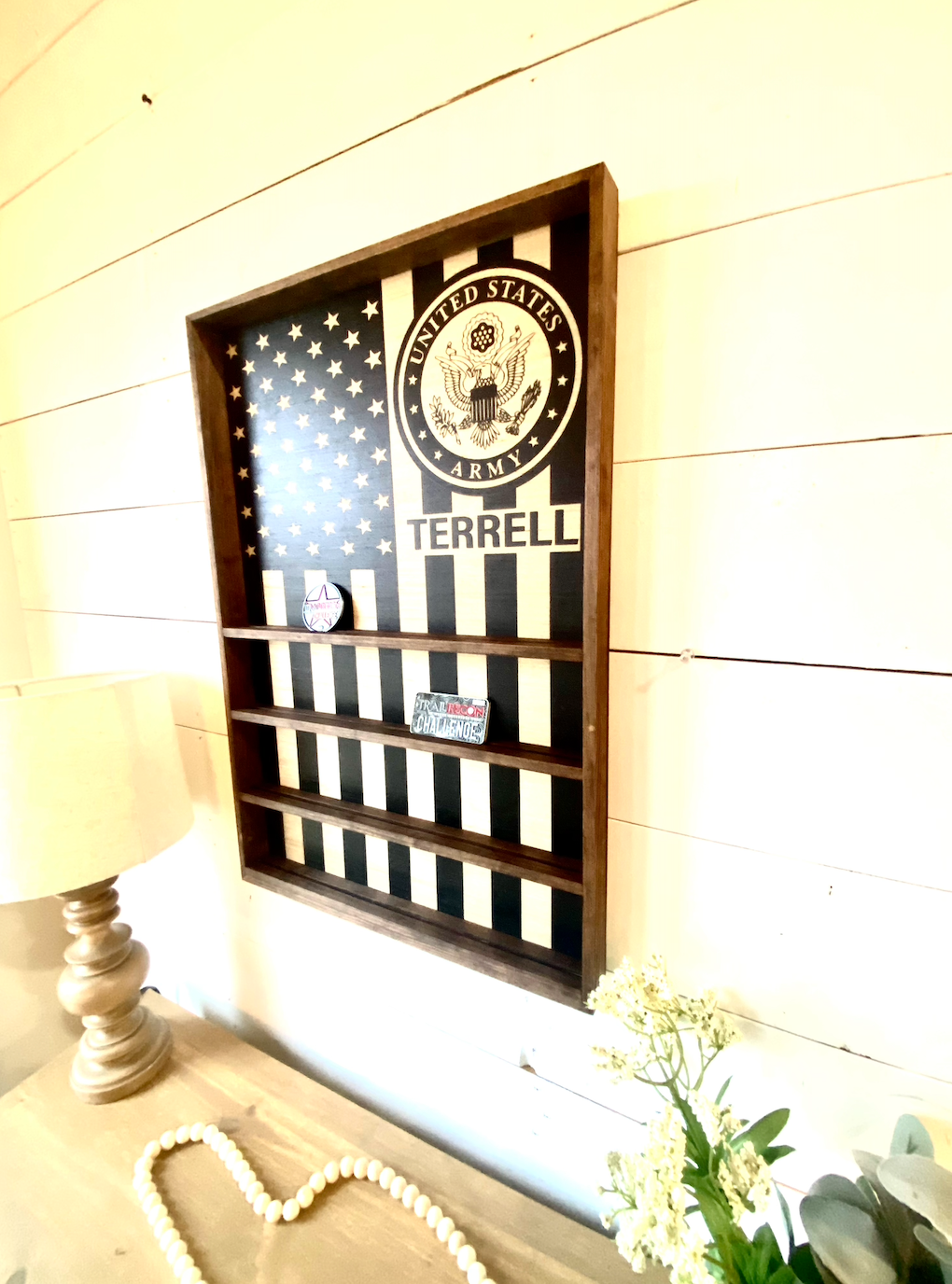 Military Coin display open face wood box veteran army navy marine coast guard air force